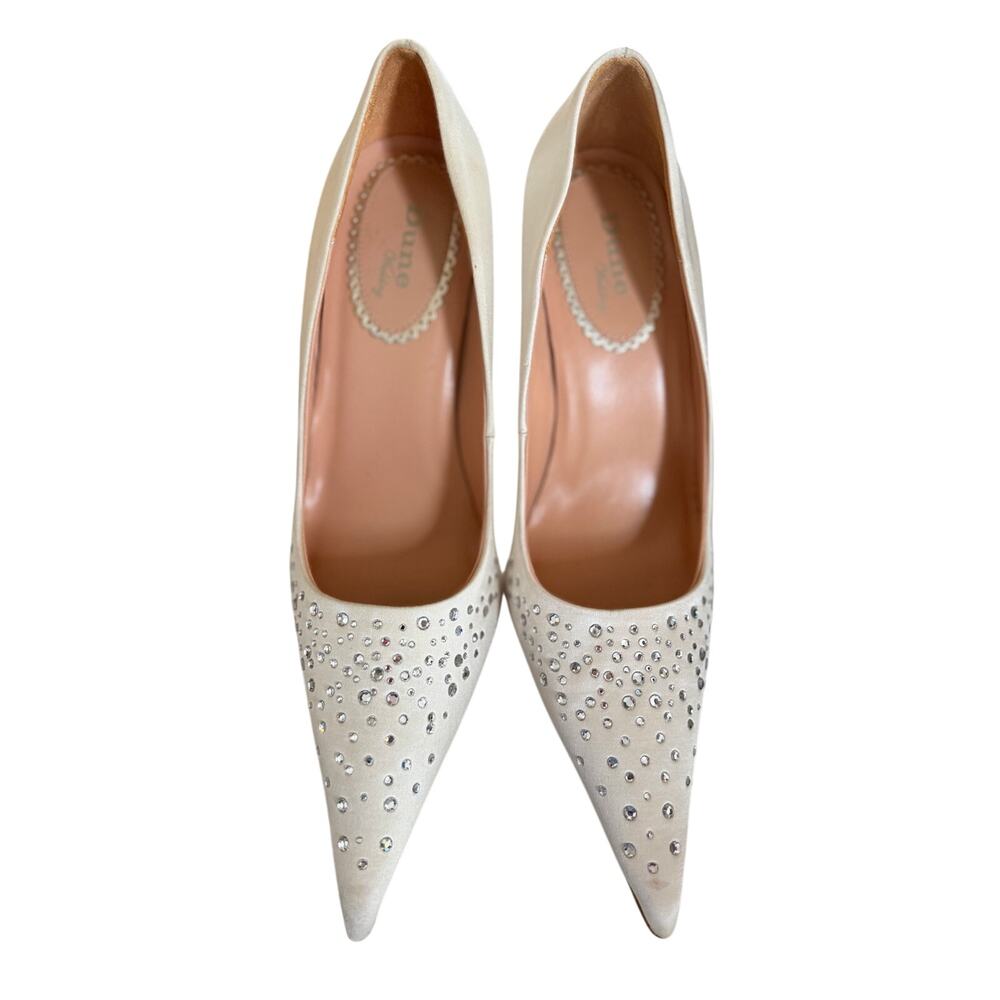 Dune White Satin Pointed Toe Crystal Rhinestone Embellished Bridal Pumps